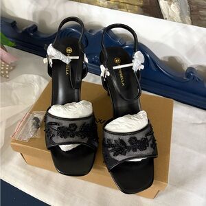 Newbella Black  Beaded Slingback Sandals SIZE 10 NIB